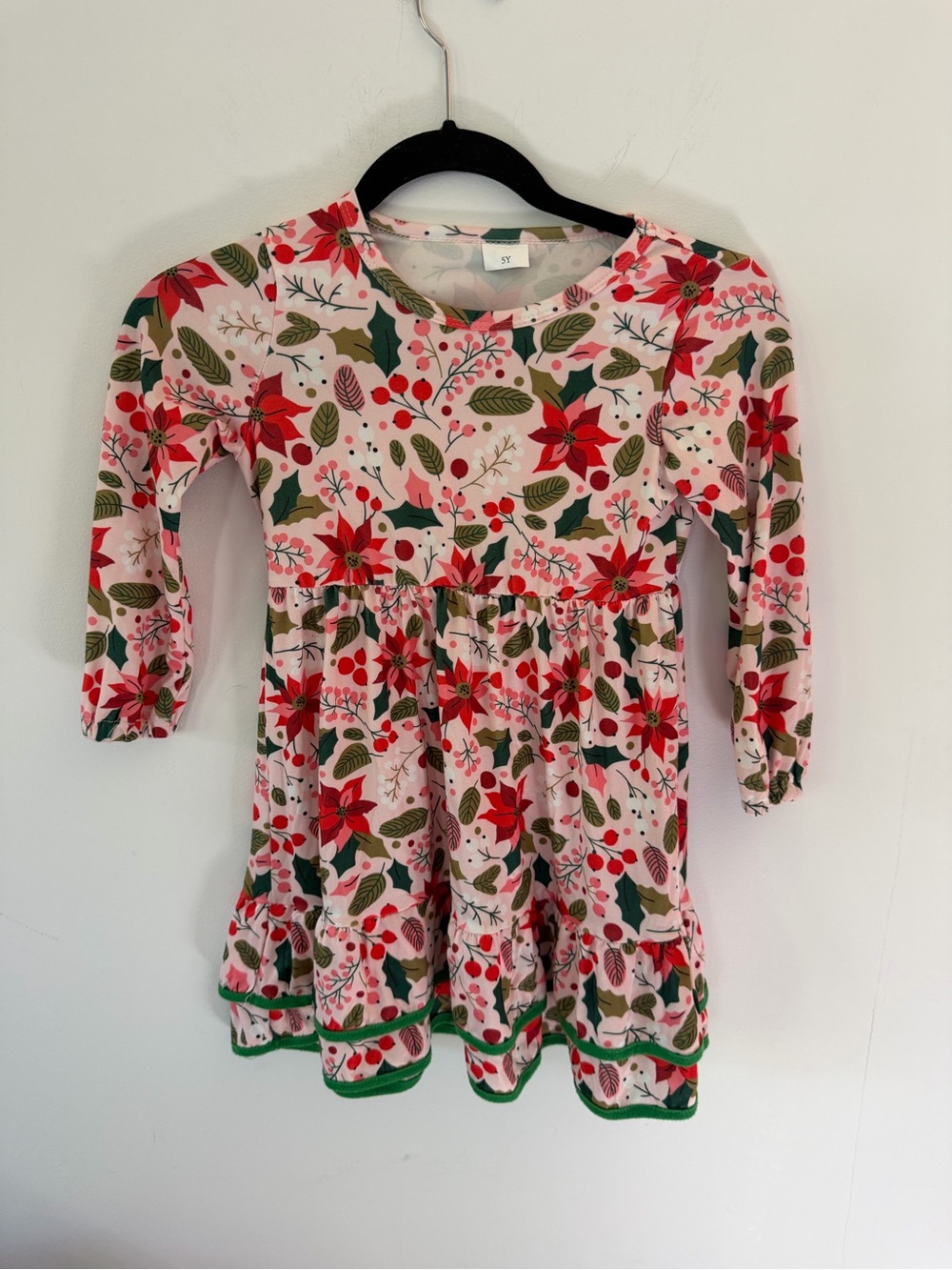 Girls' Holiday Floral Long-Sleeve Dress - Pink & Red